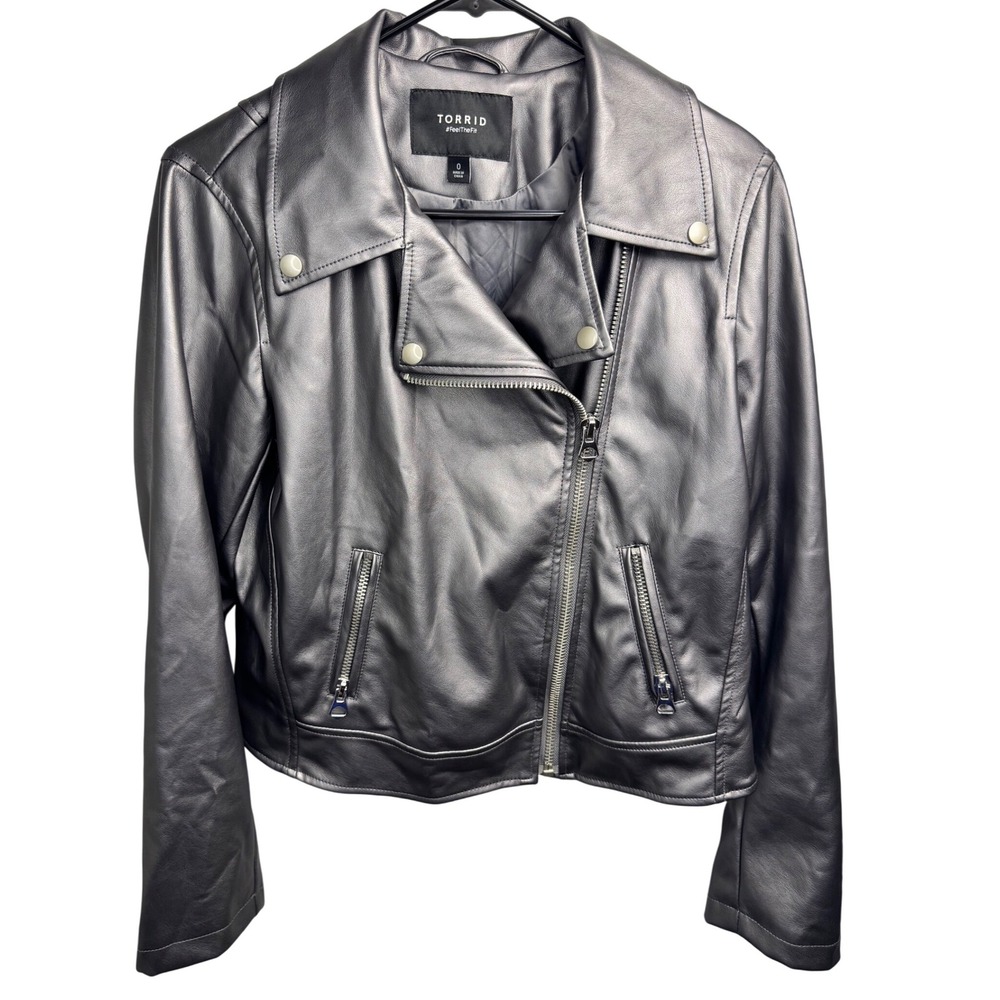 Torrid Plus Size 0X Metallic Faux Leather Moto Biker Jacket Silver Gray - Picture 5 of 11